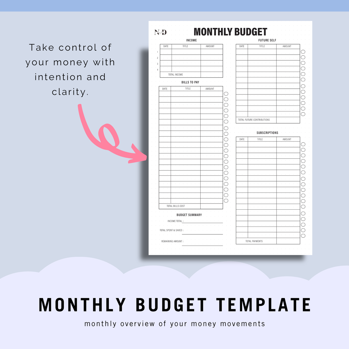 Money Budget File Budget Template Planner | Money Monthly Tracker (PDF File) – Nomaz Diaries