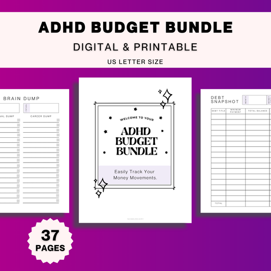 ADHD BUDGET BUNDLE | Guided Money Sheets and Habit tracker | Printable pdf