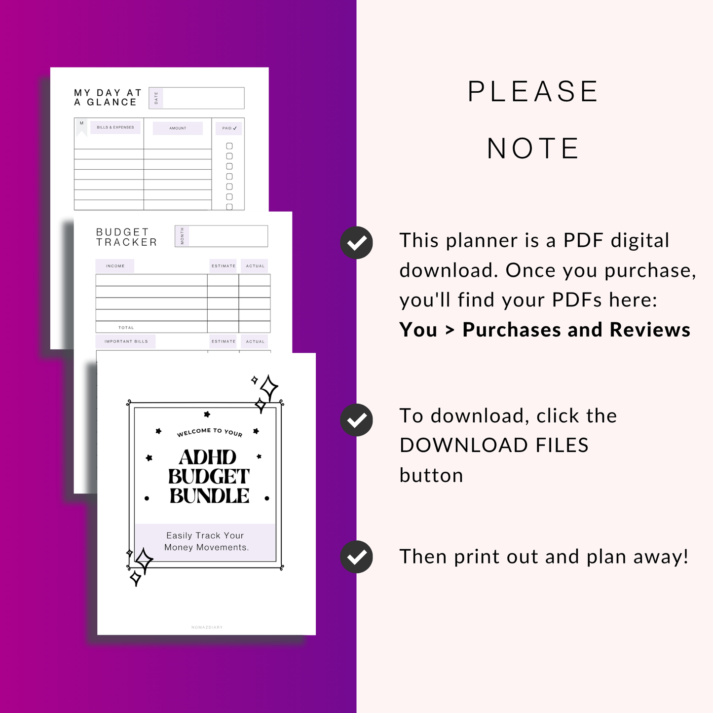 ADHD BUDGET BUNDLE | Guided Money Sheets and Habit tracker | Printable pdf