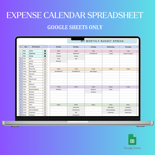 Monthly Budget Calendar Spreadsheet